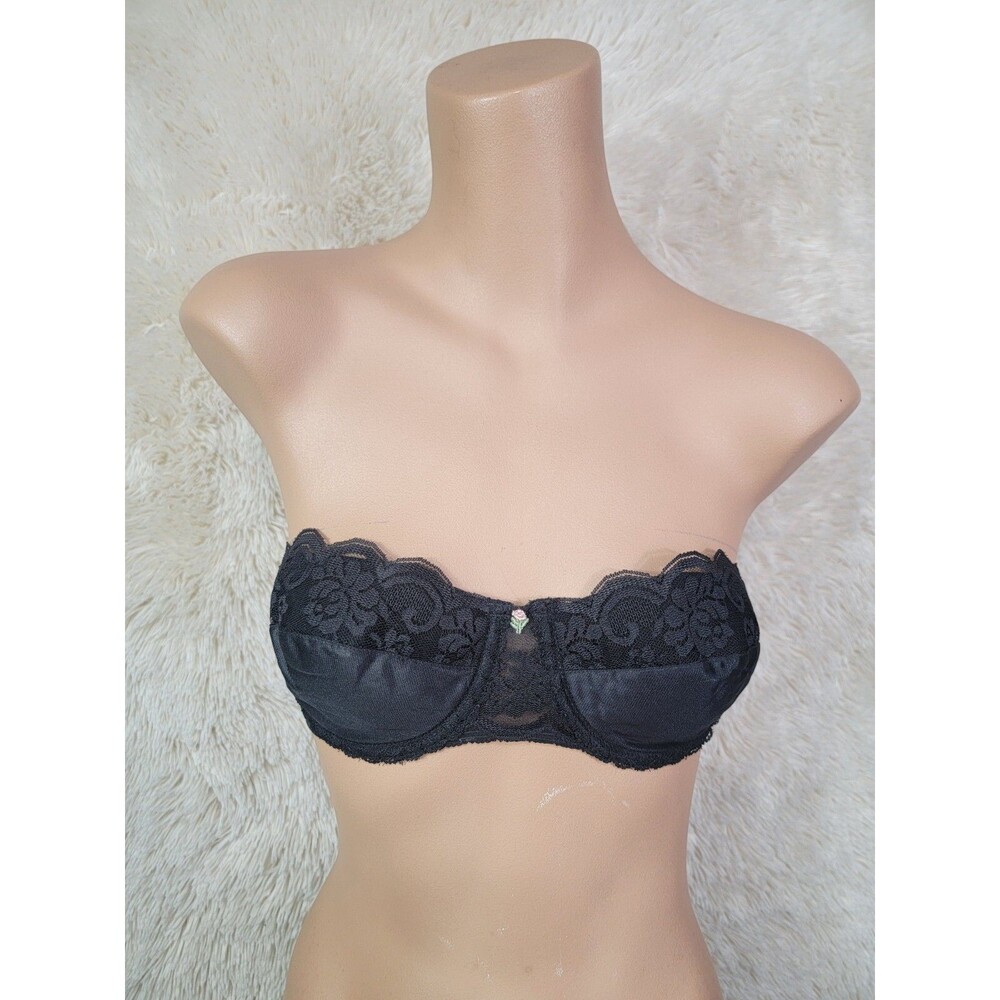 Vintage Maidenform Chantilly Strapless Bra Size 34C Lace Satin Underwire Black I